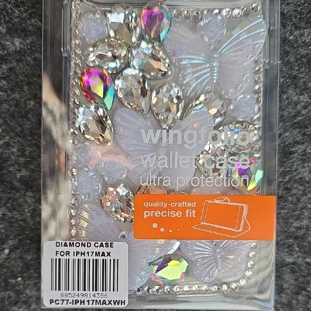 Case for iPhone 17 Pro Max - Silver Rhinestones and Butterflies
